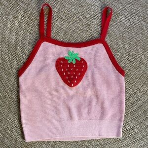 Sweet Society Strawberry Crochet Knit cami size medium spaghetti strap 90s vibe
